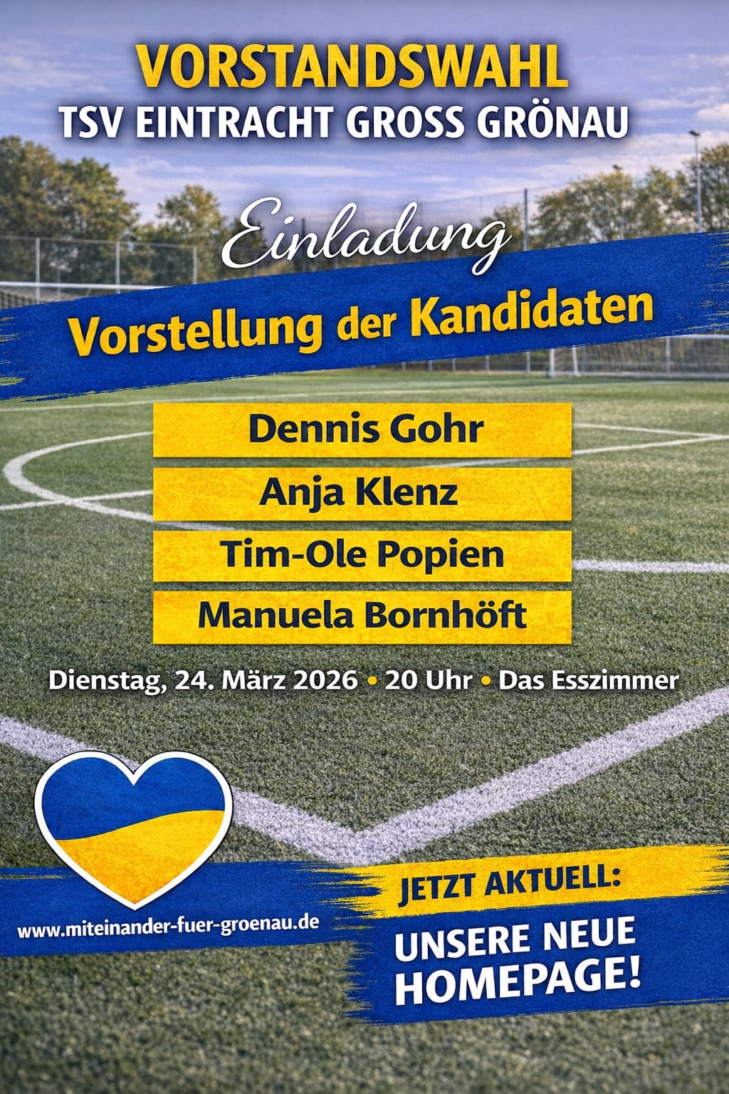 Einladung zur Vorstellung der Kandidaten für die Vorstandswahl beim TSV Eintracht Groß Grönau.